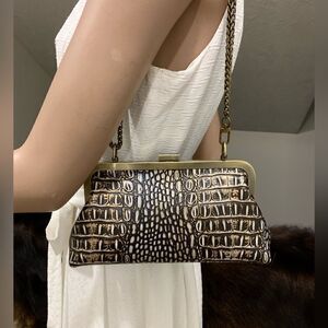 Genuine Leather Croc-Embossed Texture Push-lock Clutch/Shoulder Bag/Crossbody
